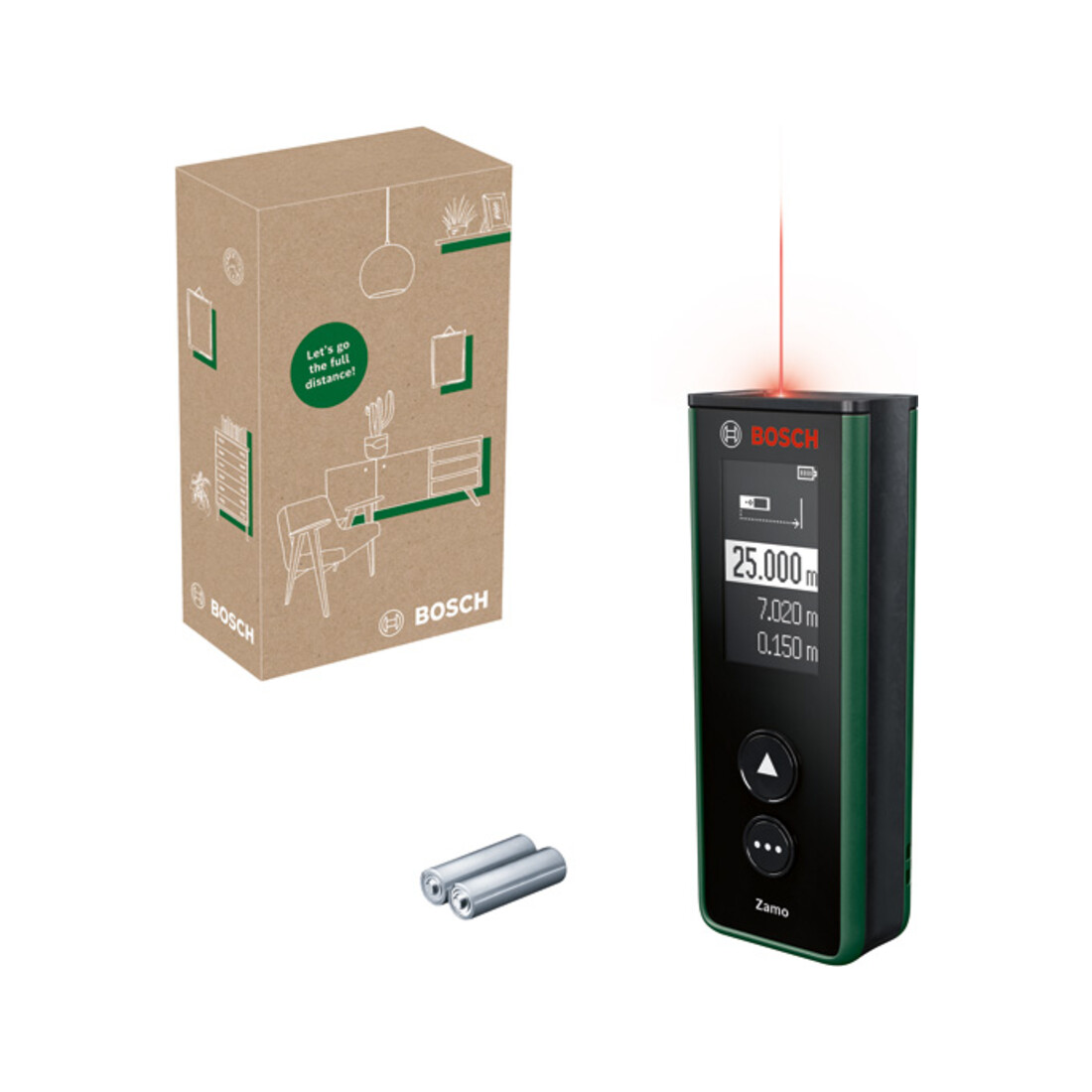 Télémètre laser numérique Zamo de Bosch, carton eCommerce