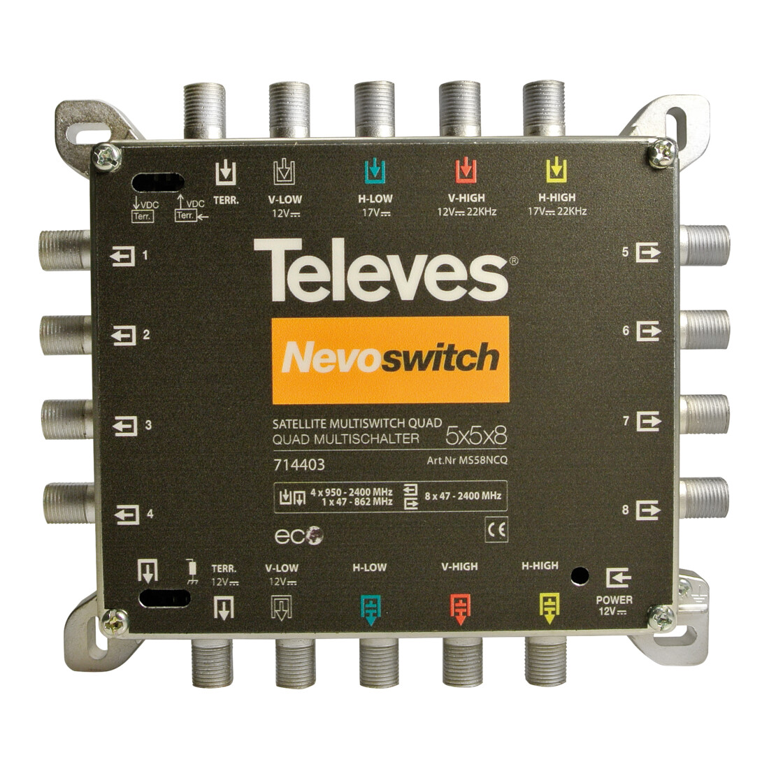 Televes Multischalter 5 in 8 Guß NEVO m.NT quad kask. MS58NCQ