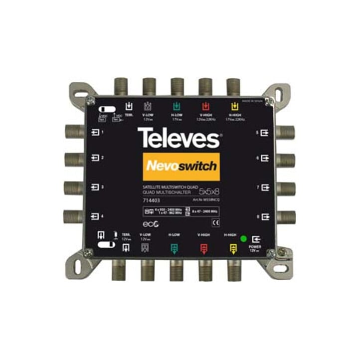 Televes Multiswitch 5 vers 8 en fonte NEVO avec NT quad cascade MS58NCQ