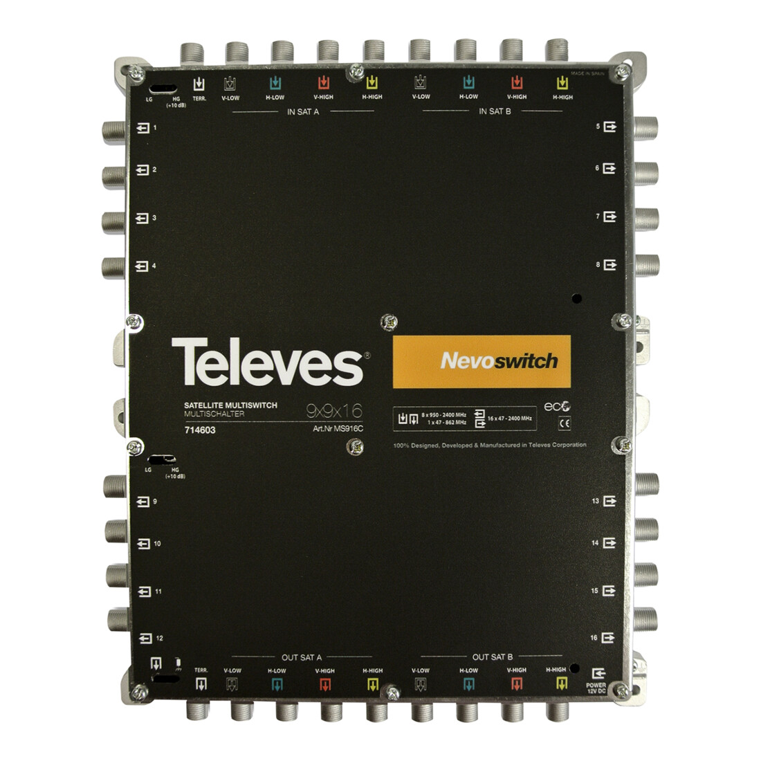 Televes Multiswitch 9 vers 16 en fonte NEVO cascade sans alimentation MS916C