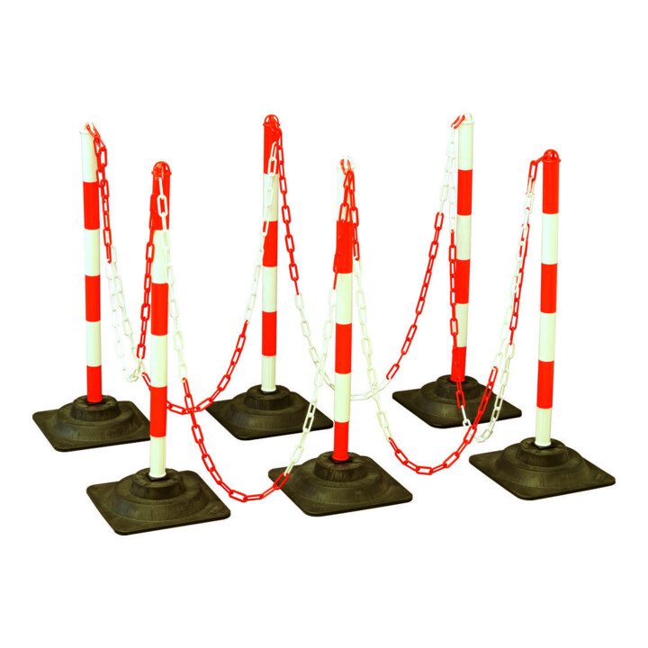 TEMKA Set de poteaux chaîne EcoMax avec chaîne de 10 m 3x rouge/blanc, 3x blanc/rouge, 6x