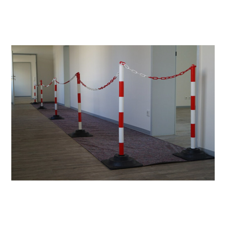 TEMKA Set de poteaux chaîne EcoMax avec chaîne de 10 m 3x rouge/blanc, 3x blanc/rouge, 6x