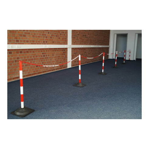 TEMKA Set de poteaux chaîne EcoMax avec chaîne de 10 m 3x rouge/blanc, 3x blanc/rouge, 6x