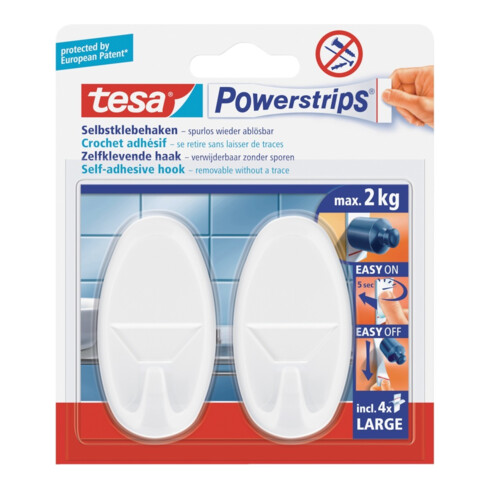 tesa Powerstrips Crochets Large Classic, blanc