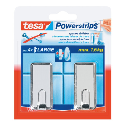 tesa Powerstrips Crochets Large Classique, chrome