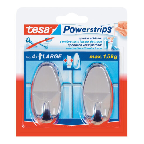 tesa Powerstrips Crochets Large Oval, chrome