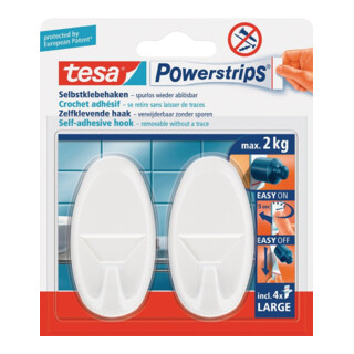 tesa Powerstrips® 58013 Selbstklebehaken LARGE 70 × 37 mm oval weiß 2 Stück