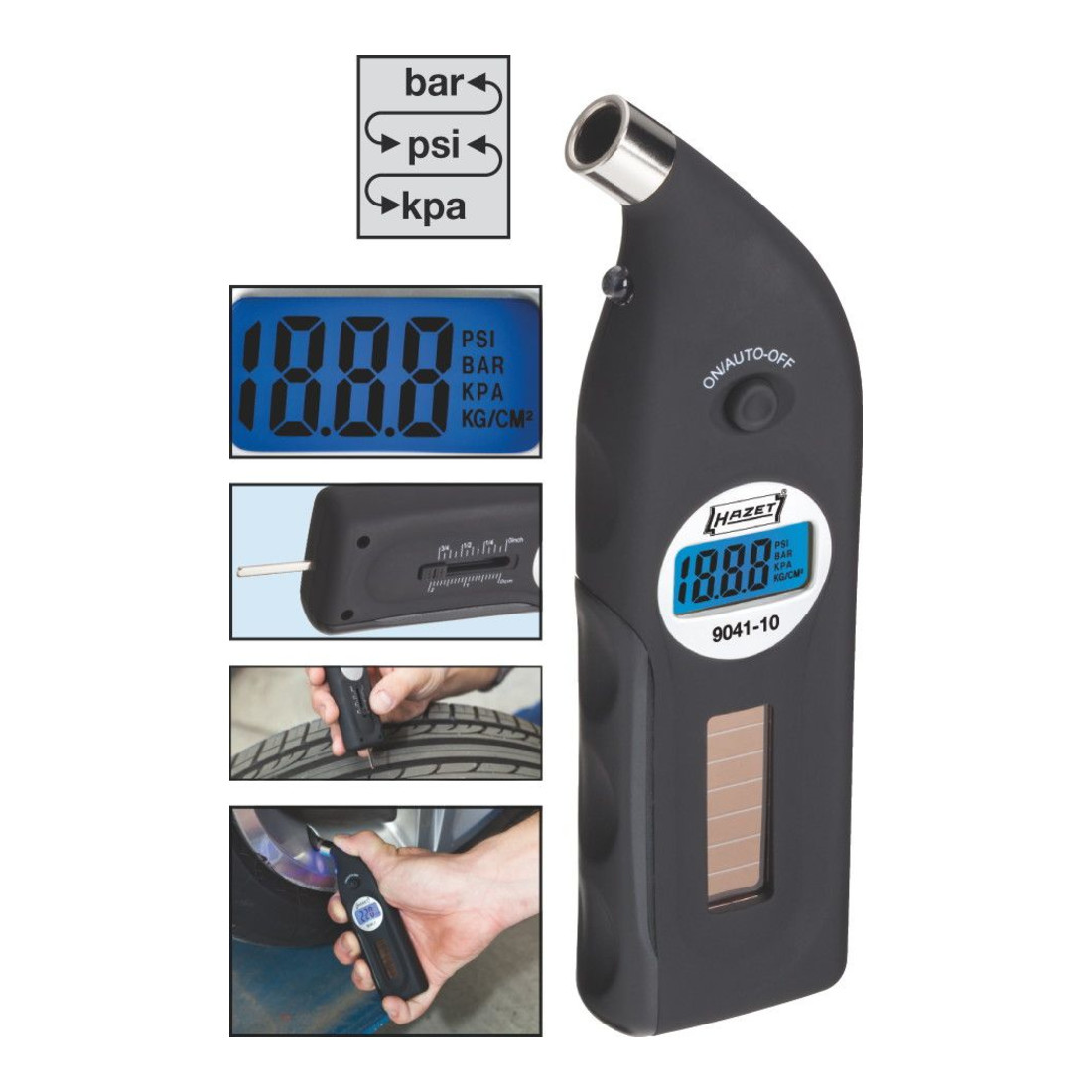 Testeur de pression de pneu numérique HAZET avec jauge de profondeur de profil 9041-10