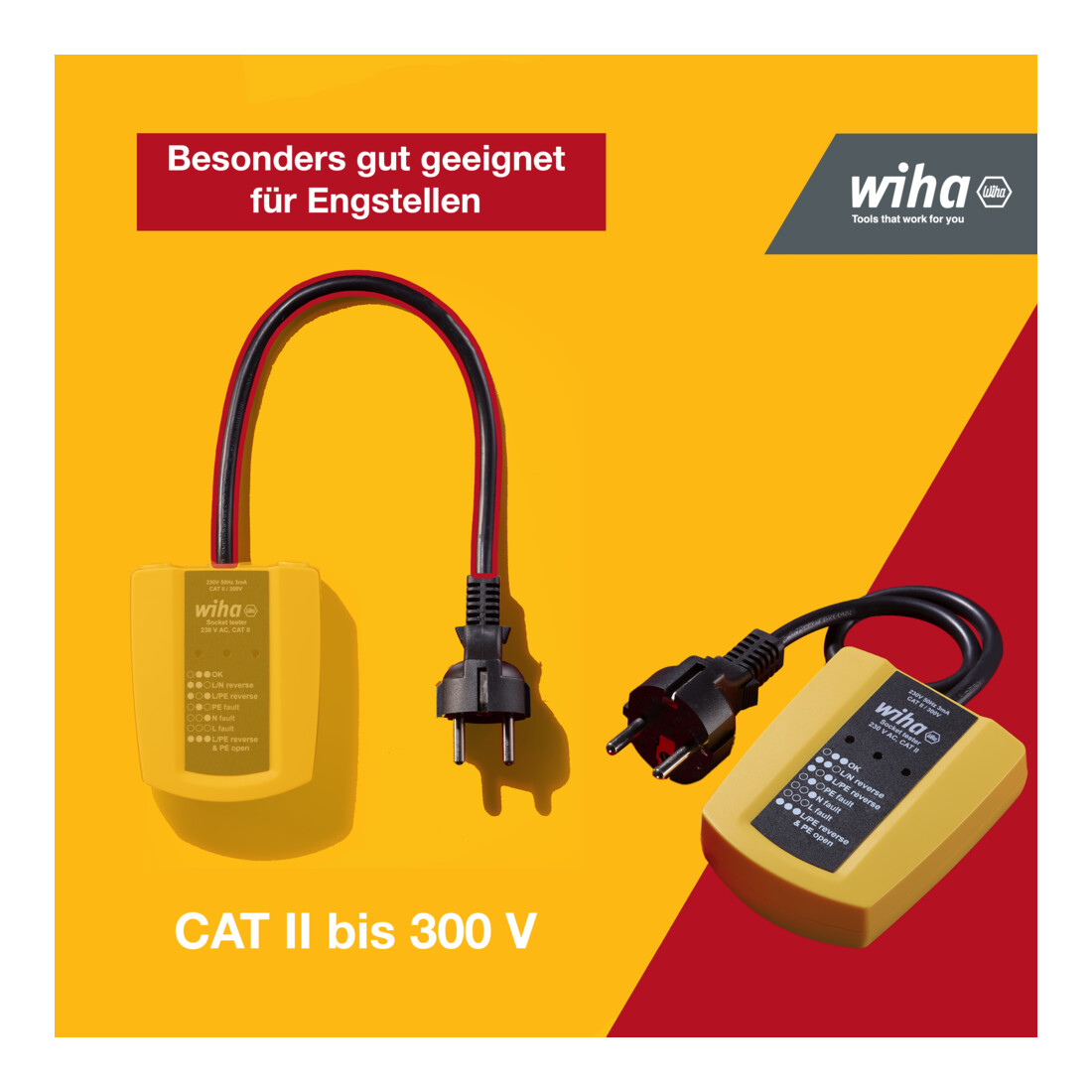 Testeur de prise de courant Wiha 230 V CA, CAT II 2 piles AAA incluses