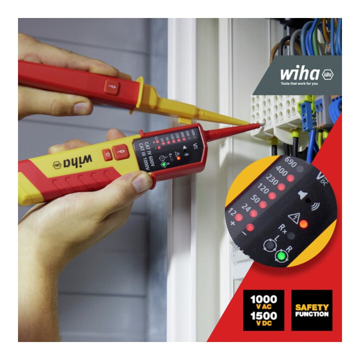 Testeur de tension et de continuité Wiha 0,5 – 1 000 V CA, CAT IV 2 piles AAA incluses