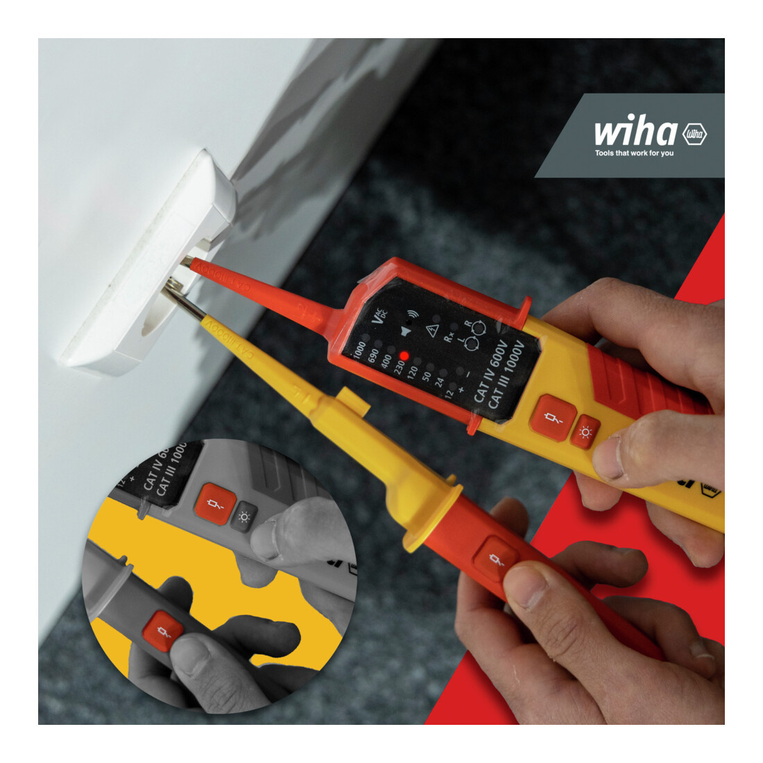 Testeur de tension et de continuité Wiha 0,5 – 1 000 V CA, CAT IV 2 piles AAA incluses