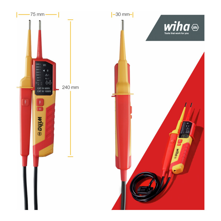 Testeur de tension et de continuité Wiha 12 – 1 000 V CA, CAT IV 2 piles AAA incluses