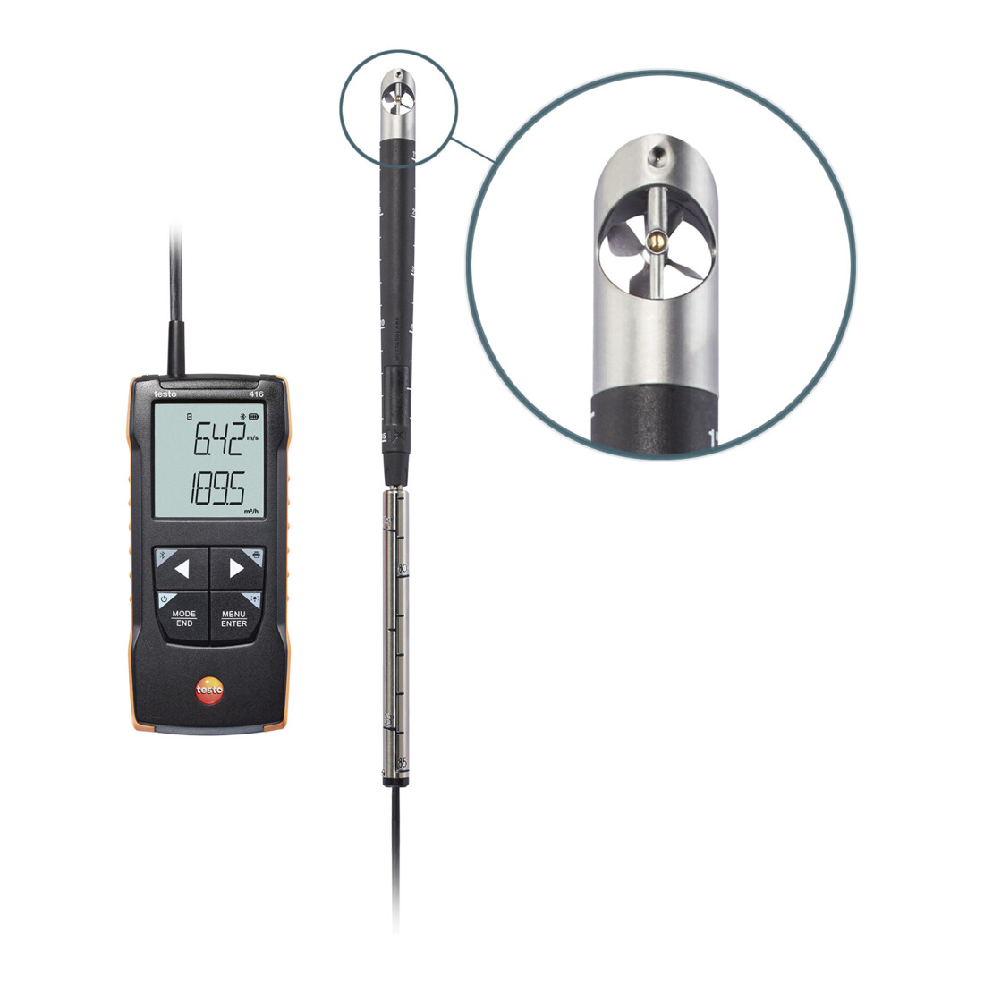Testo Anémomètre numérique à hélice 416, 16 mm avec connexion à une application