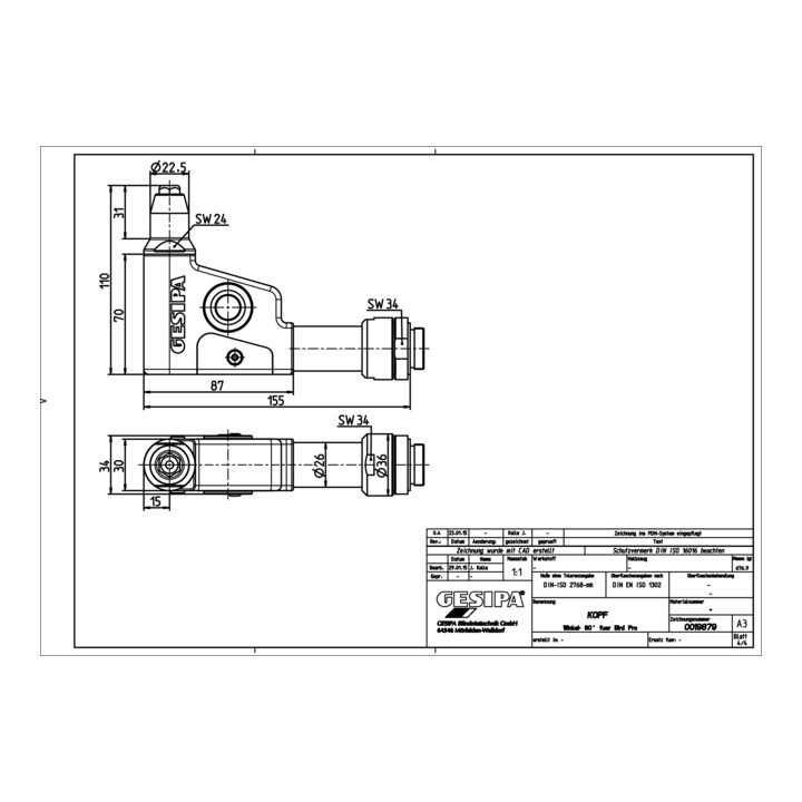 Tête d'angle GESIPA adapté aux appareils professionnels Bird