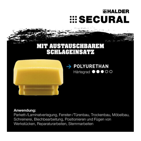 Tête de maillet à frappe amortie SECURAL D. tête 30 x 40 mm polyuréthane jaune m