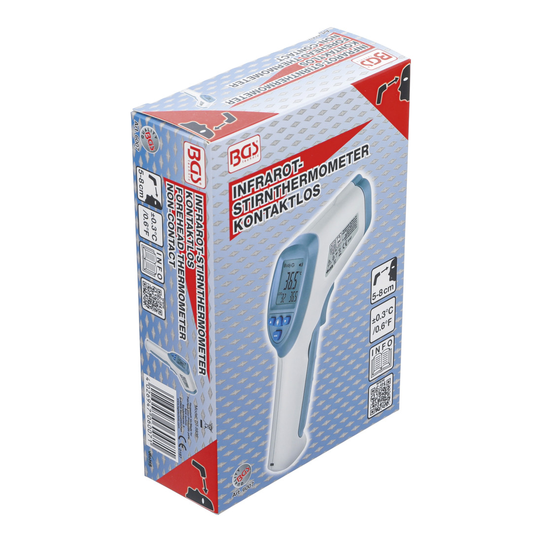 Thermomètre pour la fièvre frontale BGS pour personnes et objets 0 - 100°C, sans contact, infrarouge