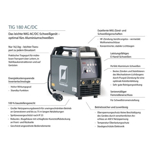 TIG-Schweißanlage TIG 180 AC/DC puls Set m.Zub.3-180 A gasg.TEAMWELDER