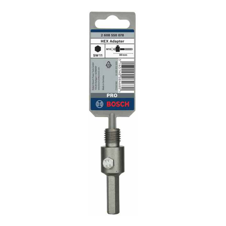 Tige hexagonale Bosch pour forets creux avec M 16 11 mm 80 mm