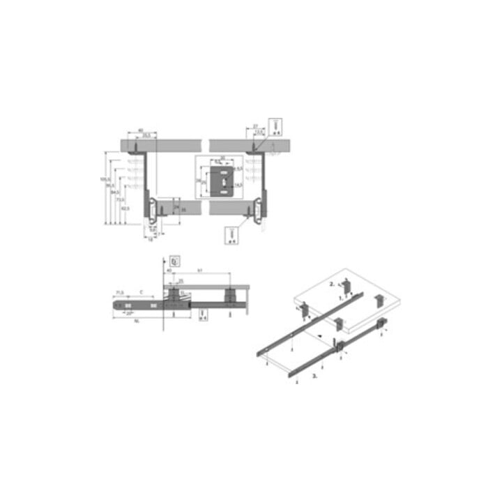 Tiroir à clavier Hettich KA 3434 STA galvanisé 300mm