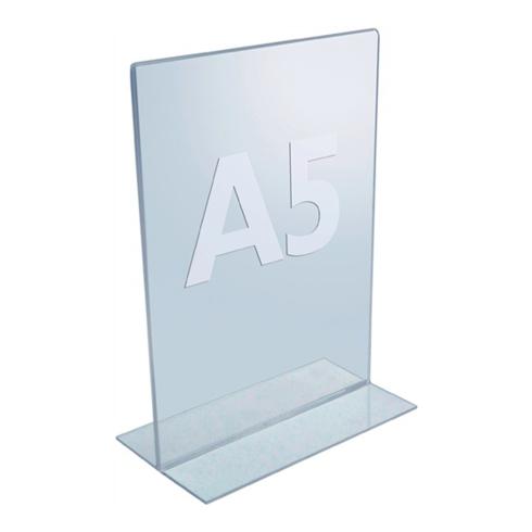 Tischaufsteller f.Format DIN A5 Acryl transparent mit T-Ständer