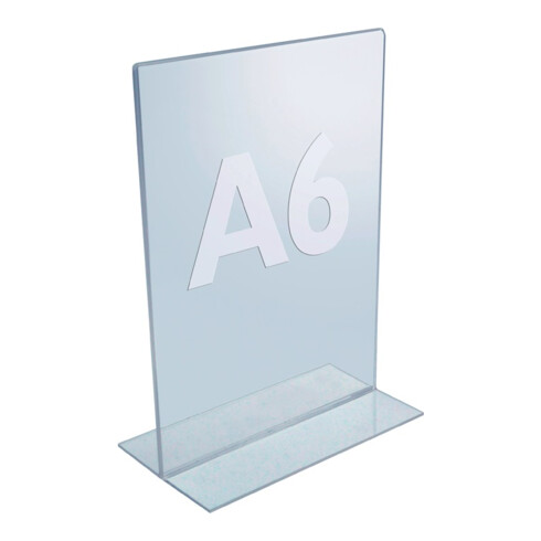 Tischaufsteller f.Format DIN A6 Acryl transparent mit T-Ständer