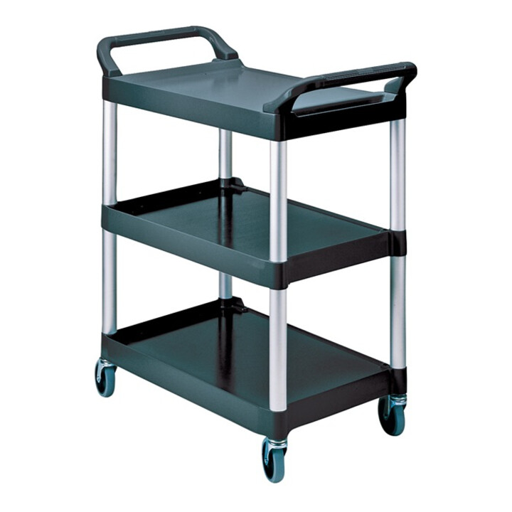 Tischwagen 3Ladeflä. L560xB450mm schwarz/alu Trgf.90kg Holme Alu/Ladeflächen PP