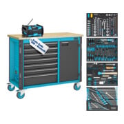 Title: HAZET Werkbank, fahrbar Assistent 179NW, Sortiment 179NW-7/210, 210-teilig, Schubladen, flach: 6 x 81 x 522 x 398 mm, Schubladen, hoch: 1 x 166 x 522 x 398 mm + Gratis-Radio