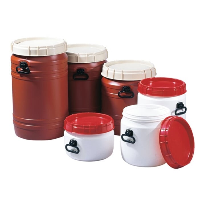Tonnelet cylindrique 26 l blanc avec couvercle rouge avec 2 poignées de transpor
