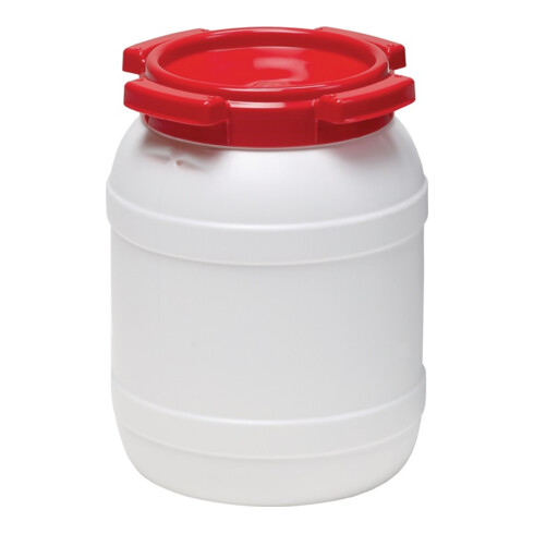 Tonnelet cylindrique 6 l blanc avec couvercle rouge sans poignées de transport
