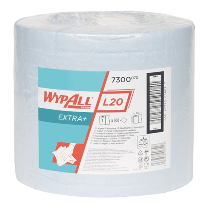 Torchon Wypall L20 7300 L380xl235env. mm 2 couches bleu 1 rouleau x 500 serviett