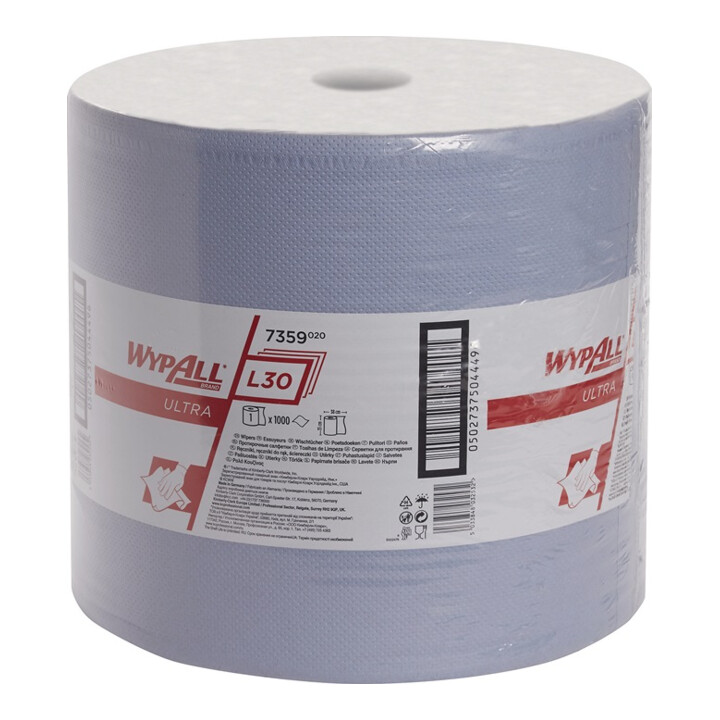 Torchon Wypall L30 7359 L380xl350env. mm 3 couches bleu 1 rouleau x 1000 serviet