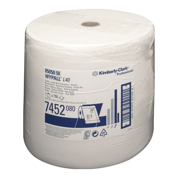 Torchon Wypall L40 7452 L340xl320env. mm 1 couche blanc 1 rouleau x 750 serviett