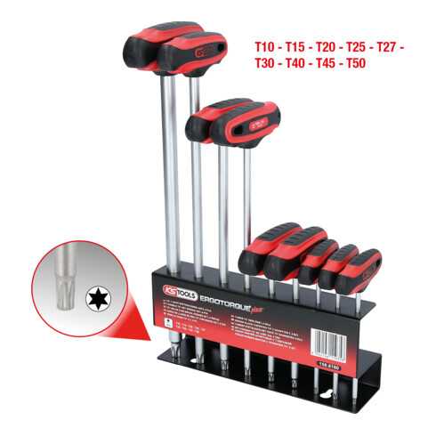 Torx Jeu de clés mâles, poignée en T, 9 pcs.