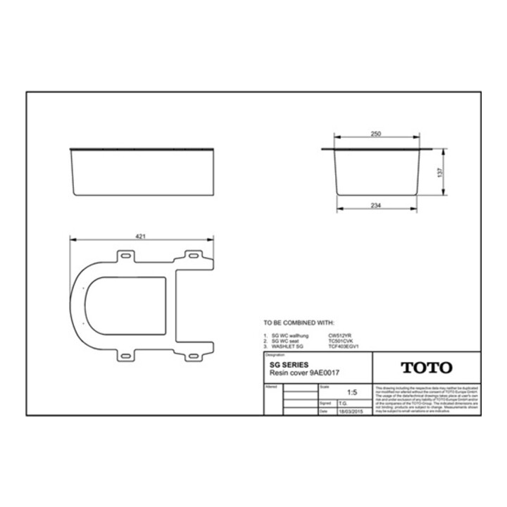 TOTO Kunststoffabdeckung für SG Wand-WC CW512YR, weiß