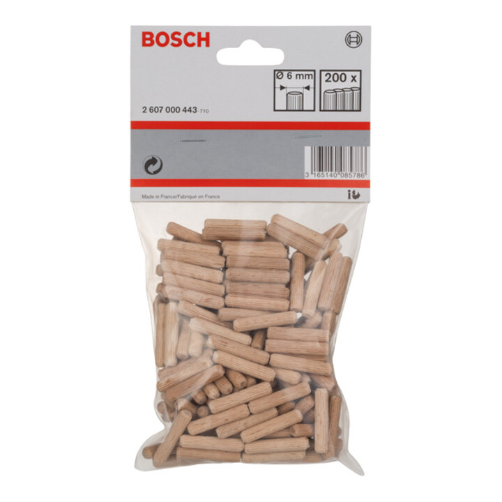 Tourillon en bois cannelé Bosch 6 mm 30 mm