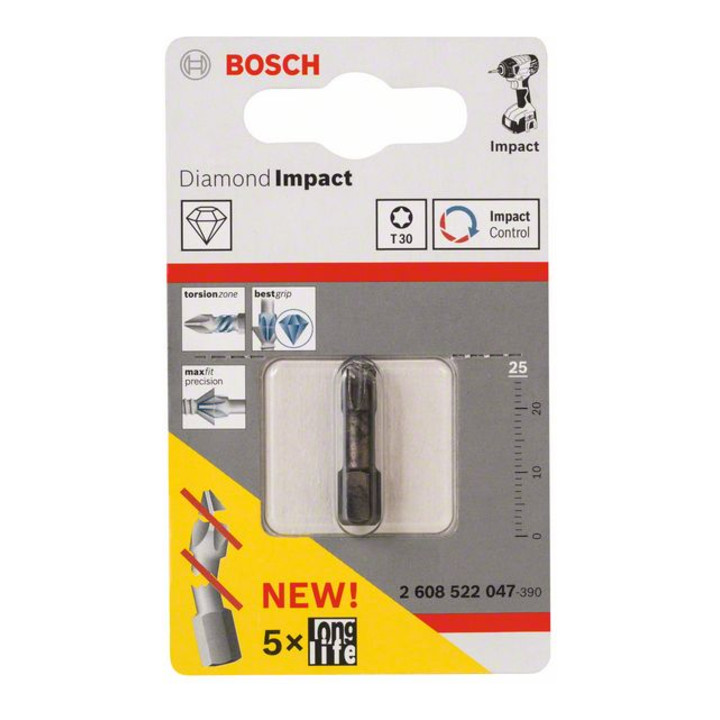 Tournevis Bosch Fraise à percussion diamant à percussion diamant à percussion, T30, 25 mm