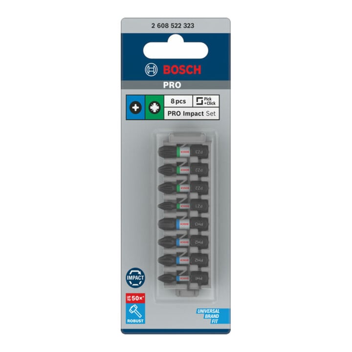 Tournevis Bosch Jeu d'embouts Impact Control 8 pièces PH1 3x PH2 PH3 2 x PZ2 PZ3 25 mm