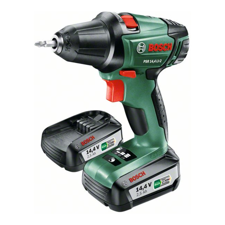 Tournevis Bosch rechargeable à deux vitesses PSR, 2 piles rechargeables PBA 14,4V, double mèche, chargeur