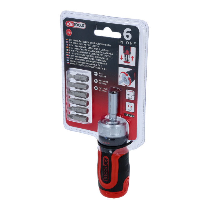 Tournevis tom pouce à cliquet KS Tools 1/4" 6 en 1