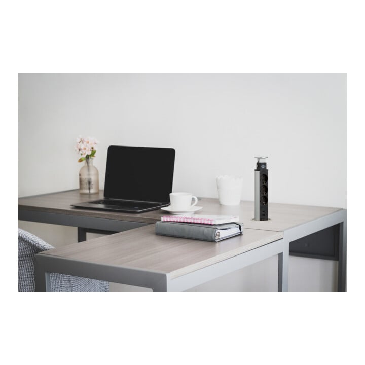 Tower Power USB-Charger stekkerdoos 3-voudig met 2 USB-laadstekkerdozen 2m H05VV-F 3G1,5, inschuifbaar in tafelblad