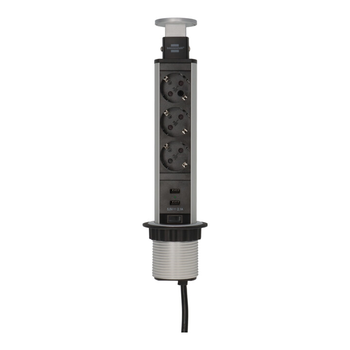 Tower Power USB-Charger Tischsteckdosenleiste 3-fach mit 2 USB Ladebuchsen 2m H05VV-F 3G1,5, in Tischplatte versenkbar