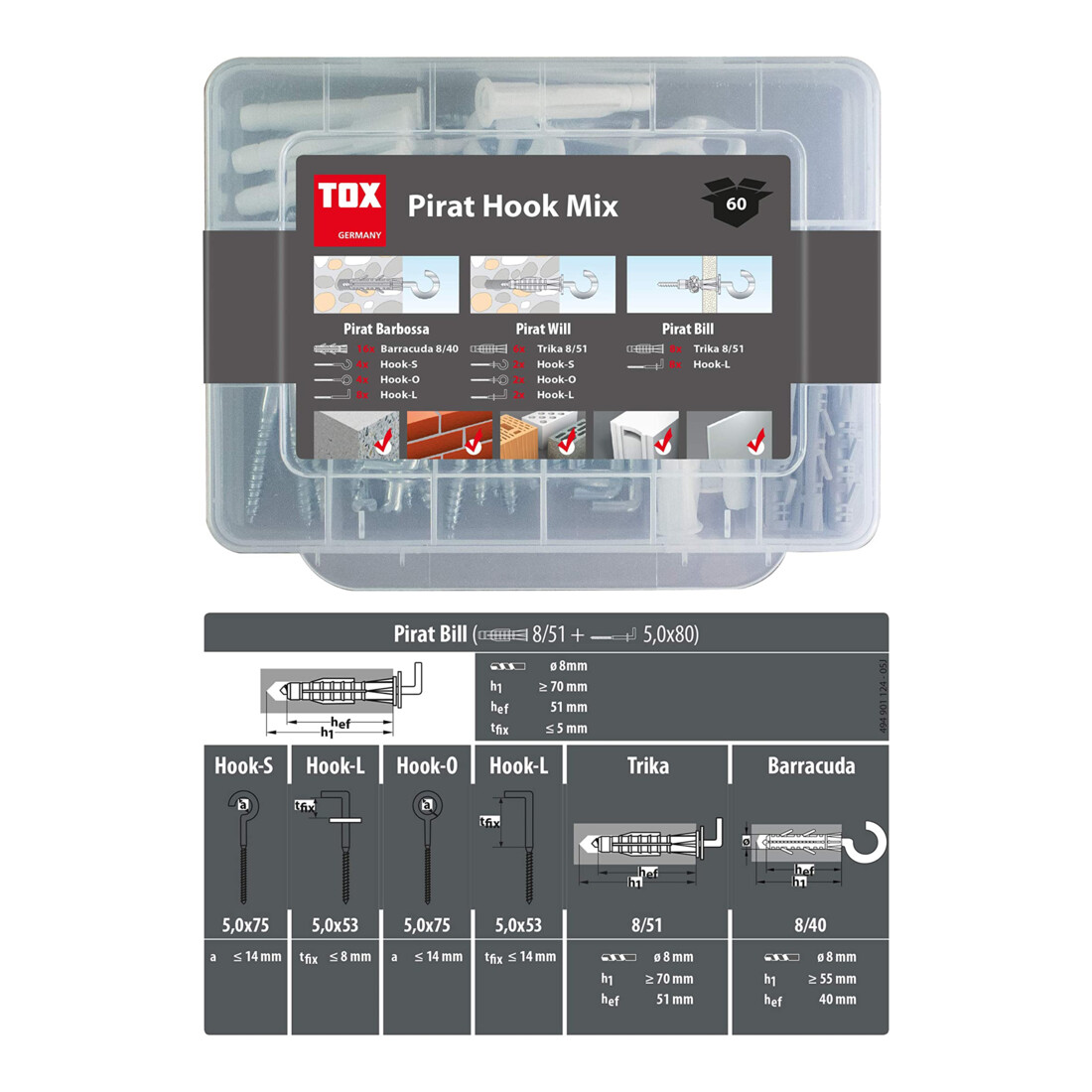 TOX Schraubhaken - Sortiment Pirat Hook Mix 60 tlg.