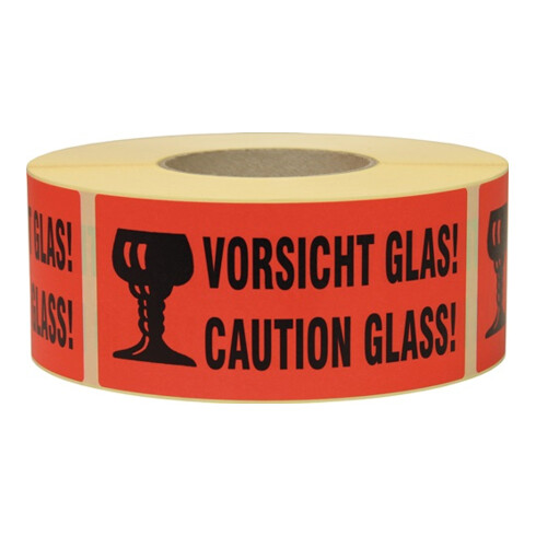 TransPak Warnetiketten 145x70 mm aus Papier mit Aufdruck ''Caution Glas''