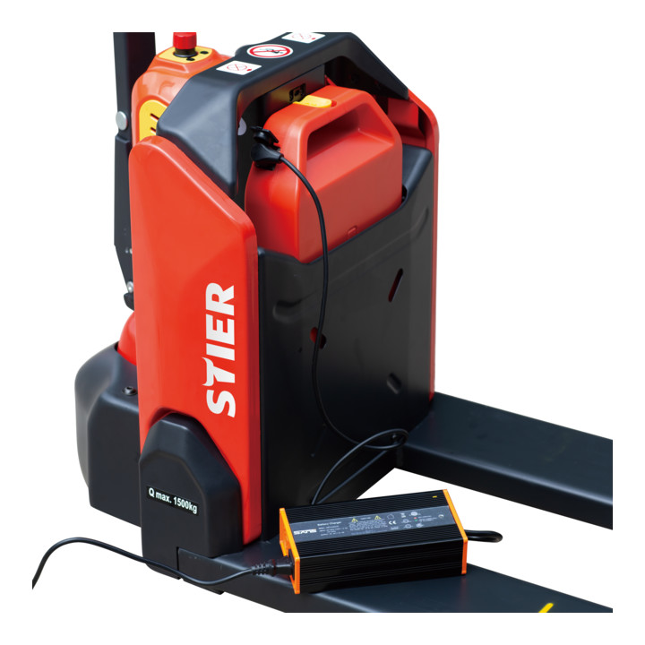 Transpalette électrique STIER EZY-15, capacité de charge 1 500 kg, longueur de fourche 1 150mm