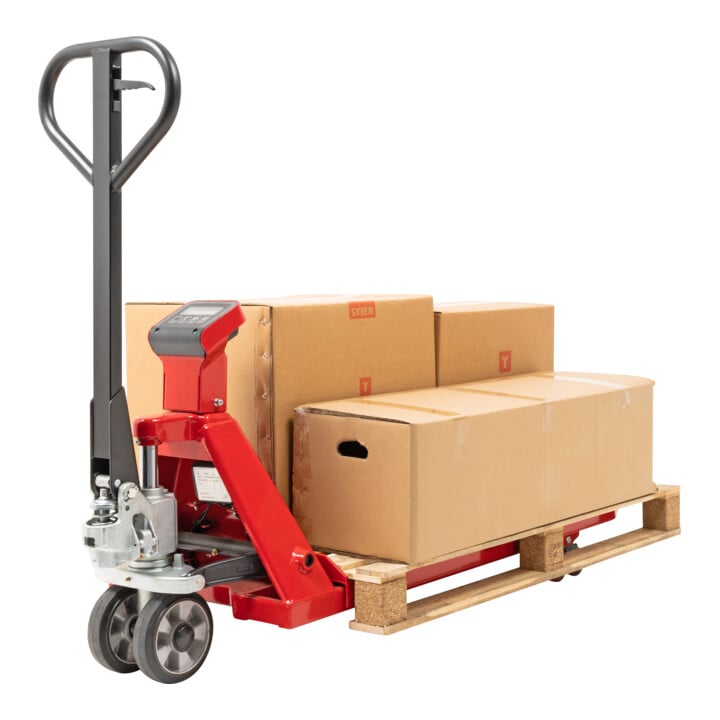 Transpalette peseur STIER, incréments de 1 kg, capacité 2 000 kg