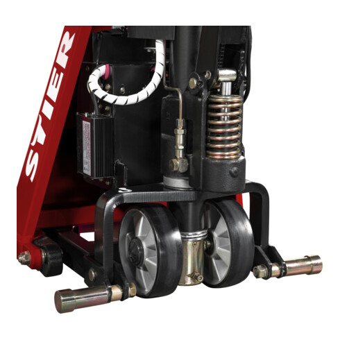 Transpalette semi-électrique à pantographe STIER EZX-10, capacité de charge 1 000 kg, longueur de fourche 1 170 mm