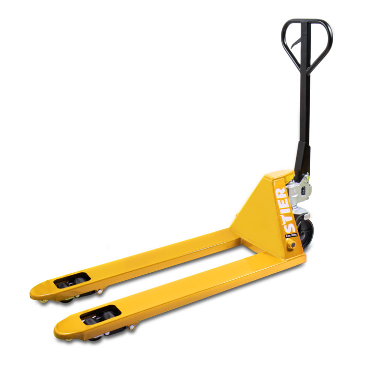 Transpalette STIER,2500 kg, 1150 mm, pneus nylon, jaune