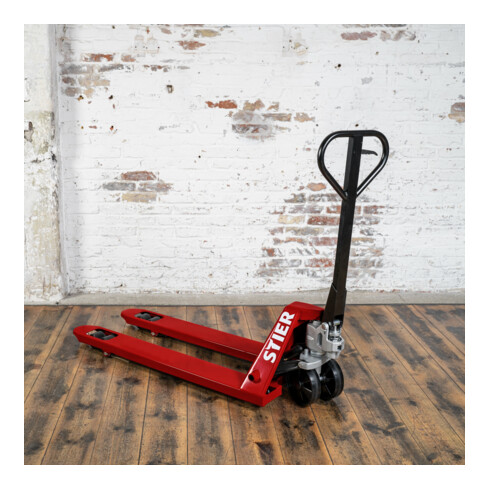 Transpalette STIER 2500 kg, longueur des fourches 1150 mm, pneus en nylon