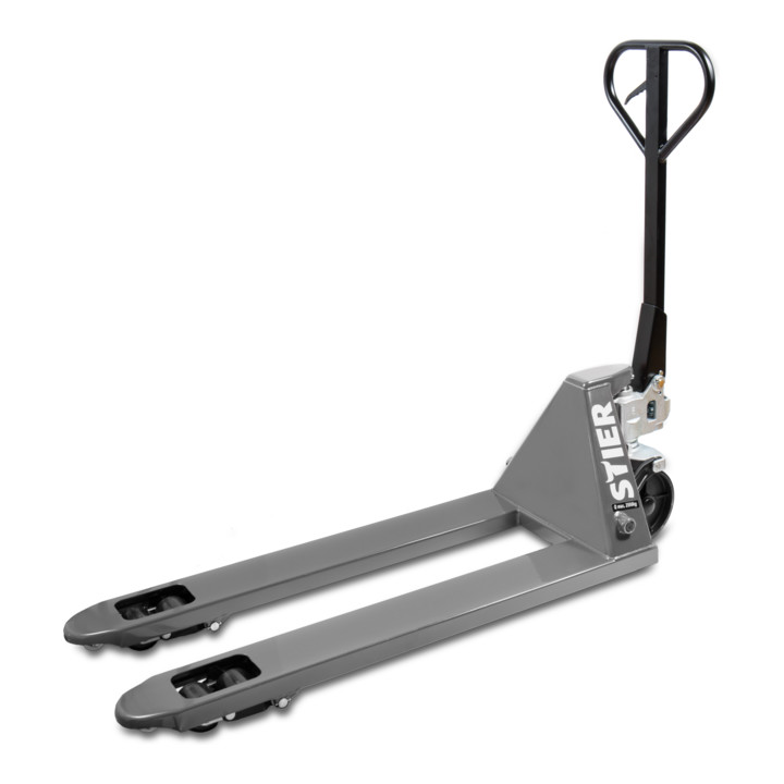 Transpalette STIER, capacité de charge 2 500 kg, longueur de fourche 1 150 mm, pneus nylon, gris