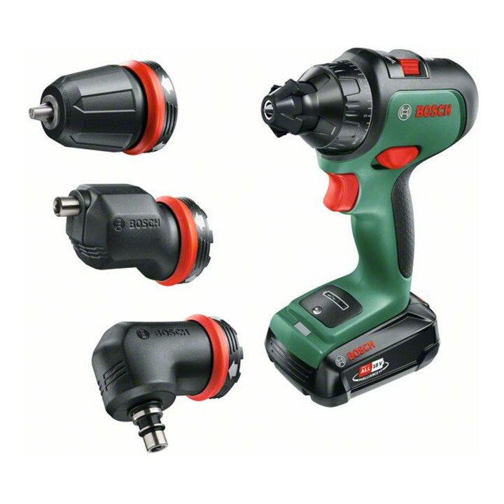 Bosch Trapano a batteria a 2 velocità AdvancedDrill 18, 1 batteria, attacco angolare/eccentrico